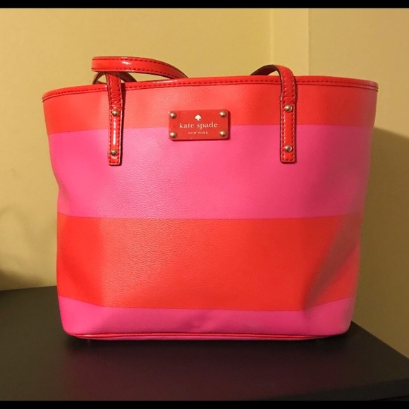 KATE SPADE boutique harmony stripe red pink tote - Picture 3 of 5